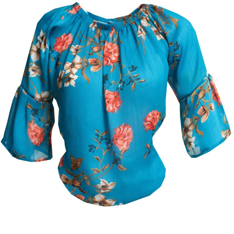 Turquoise Multi-Color Long Sleeve Off the Shoulder Blouse for Women - Going Out Tops for Ladies - Celino Corp.