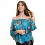 Turquoise Multi-Color Long Sleeve Off the Shoulder Blouse for Women - Going Out Tops for Ladies - Celino Corp.