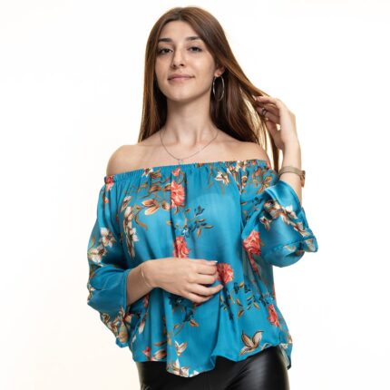 Turquoise Multi-Color Long Sleeve Off the Shoulder Blouse for Women - Going Out Tops for Ladies - Celino Corp.