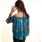 Turquoise Multi-Color Long Sleeve Off the Shoulder Blouse for Women - Going Out Tops for Ladies - Celino Corp.