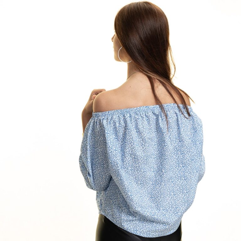 Light Blue & White Long Sleeve Off the Shoulder Blouse for Women - Going Out Tops for Ladies - Celino Corp.