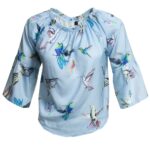 Light Blue Long Sleeve Off the Shoulder Blouse for Women - Going Out Tops for Ladies - Celino Corp.