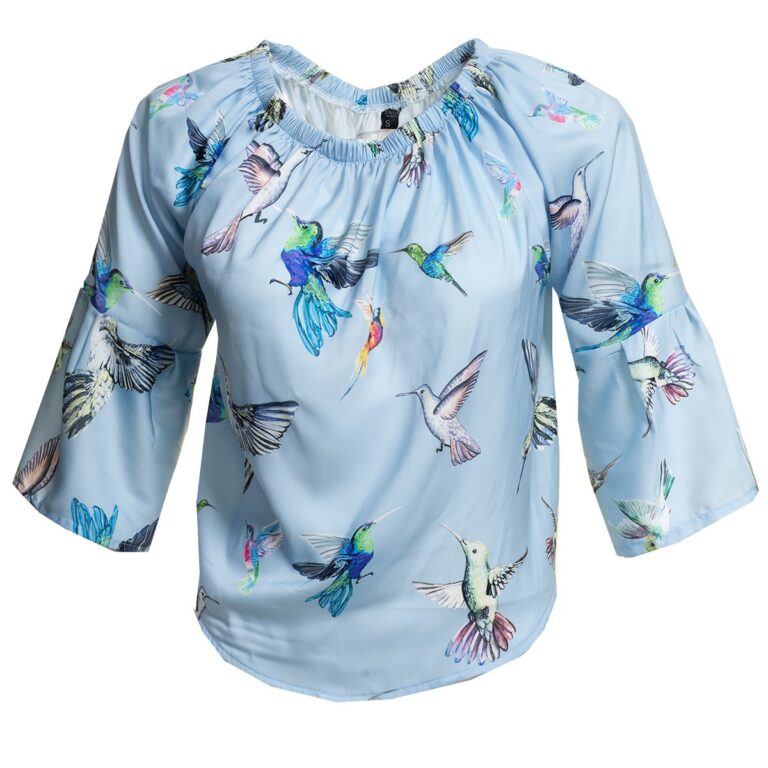 Light Blue Long Sleeve Off the Shoulder Blouse for Women - Going Out Tops for Ladies - Celino Corp.