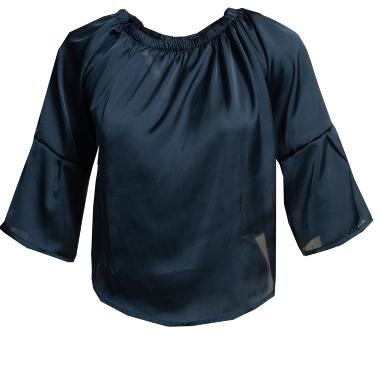Solid Navy Blue Long Sleeve Off the Shoulder Blouse for Women - Going Out Polka Dots Tops for Ladies - Celino Corp.