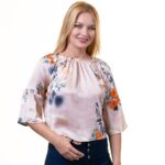 Tan Multi-Color Long Sleeve Off the Shoulder Blouse for Women - Going Out Polka Dots Tops for Ladies - Celino Corp.