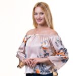 Tan Multi-Color Long Sleeve Off the Shoulder Blouse for Women - Going Out Polka Dots Tops for Ladies - Celino Corp.