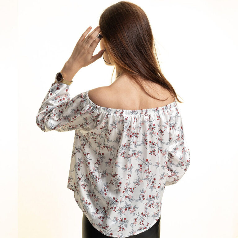 White Red Long Sleeve Off the Shoulder Blouse for Women - Going Out Floral Tops for Ladies - Celino Corp.