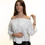 White & Blue Long Sleeve Off the Shoulder Blouse for Women - Going Out Tops for Ladies - Celino Corp.