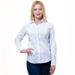 White And Blue Button Up Shirts for Women - Floral Long Sleeve Cotton Shirts for Formal & Casual - Celino Corp.