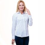 White And Blue Button Up Shirts for Women - Floral Long Sleeve Cotton Shirts for Formal & Casual - Celino Corp.