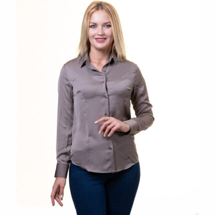 Solid Grey Button Up Shirts for Women - Floral Long Sleeve Cotton Shirts for Formal & Casual - Celino Corp.