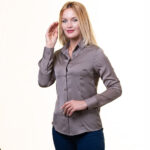Solid Grey Button Up Shirts for Women - Floral Long Sleeve Cotton Shirts for Formal & Casual - Celino Corp.