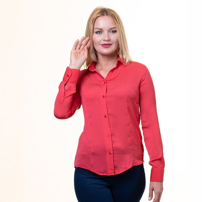 Red Women's Button-Down Shirt Long Sleeve Regular Fit Point Collar European Made - Celino Corp.