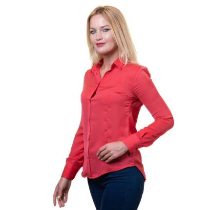 Red Women's Button-Down Shirt Long Sleeve Regular Fit Point Collar European Made - Celino Corp.