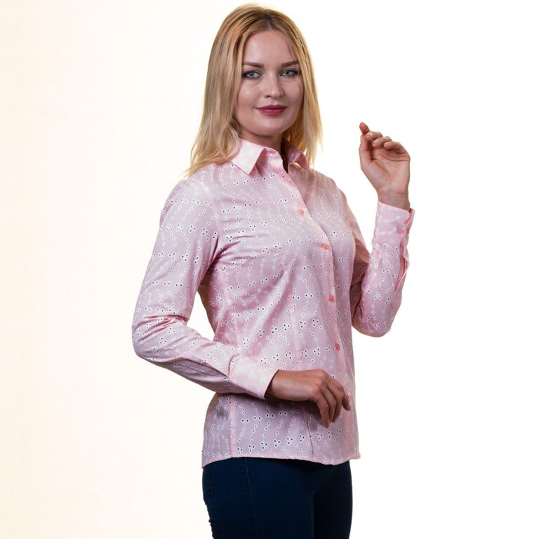 Pink With White Lines Button Up Shirts for Women - Floral Long Sleeve Cotton Shirts for Formal & - Celino Corp.