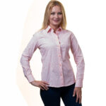 Pink With White Lines Button Up Shirts for Women - Floral Long Sleeve Cotton Shirts for Formal & - Celino Corp.