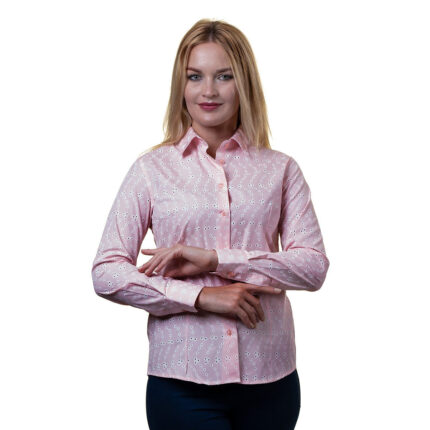 Pink With White Lines Button Up Shirts for Women - Floral Long Sleeve Cotton Shirts for Formal & - Celino Corp.