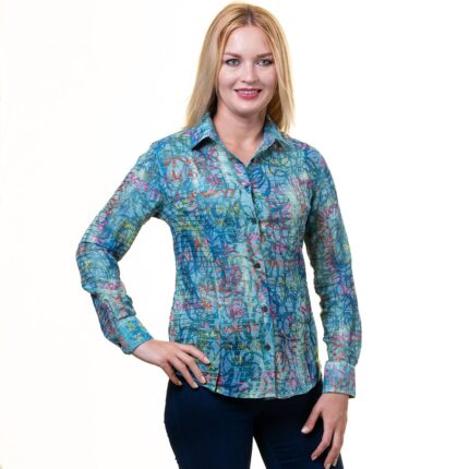 Printed Multicolor Button Up Shirts for Women - Floral Long Sleeve Cotton Shirts for Formal & Casual - Celino Corp.