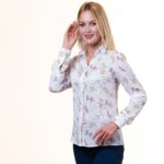 Plus Size Womens Slim-Fit Long Sleeve White Printed Button Down Collar Office Formal Casual Shirt - Celino Corp.
