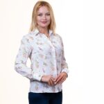Plus Size Womens Slim-Fit Long Sleeve White Printed Button Down Collar Office Formal Casual Shirt - Celino Corp.