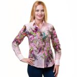 Pink With Multicolor Floral Button Up Shirts for Women - Floral Long Sleeve Cotton Shirts for Formal - Celino Corp.