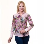 Pink With Multicolor Floral Button Up Shirts for Women - Floral Long Sleeve Cotton Shirts for Formal - Celino Corp.