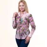 Pink With Multicolor Floral Button Up Shirts for Women - Floral Long Sleeve Cotton Shirts for Formal - Celino Corp.