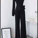 Women's Black Long Trousers One Shoulder Falbala Sleeveless Jumpsuit - Celino Corp.