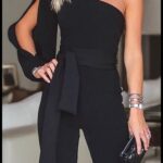 Women's Black Long Trousers One Shoulder Falbala Sleeveless Jumpsuit - Celino Corp.
