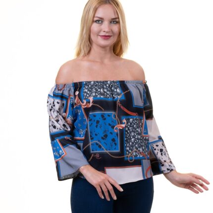 Blue Multi-Color Long Sleeve Off the Shoulder Blouse for Women - Going Out Polka Dots Tops for - Celino Corp.