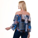 Blue Multi-Color Long Sleeve Off the Shoulder Blouse for Women - Going Out Polka Dots Tops for - Celino Corp.