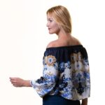 Blue Multicolor Long Sleeve Off the Shoulder Blouse for Women - Going Out Designer Tops for Ladies - Celino Corp.