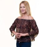 Black Leopard Long Sleeve Off the Shoulder Blouse for Women - Going Out Tops for Ladies - Celino Corp.