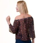Black Leopard Long Sleeve Off the Shoulder Blouse for Women - Going Out Tops for Ladies - Celino Corp.