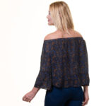 Black With Blue Long Sleeve Off the Shoulder Blouse for Women - Going Out Pattern Tops for Ladies - Celino Corp.