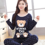 Ladies Round Neck Cartoon Bear Pajamas Set - Image 3