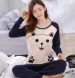 Long Sleeve Smiley Cat Print Sleepwear Set - Image 3