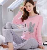 Pink-Cute Long eared rabbit Print Sleepsuit - Image 2