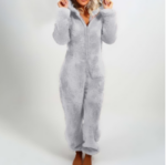Grey-Women Long Sleeve Zipper pajamass Jumpsuit - Celino Corp.