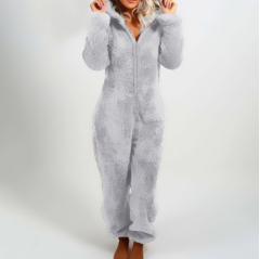 Grey-Women Long Sleeve Zipper pajamass Jumpsuit - Celino Corp.