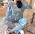 Blue-Long sleeve Giraffe Print Sleepsuit - Image 3
